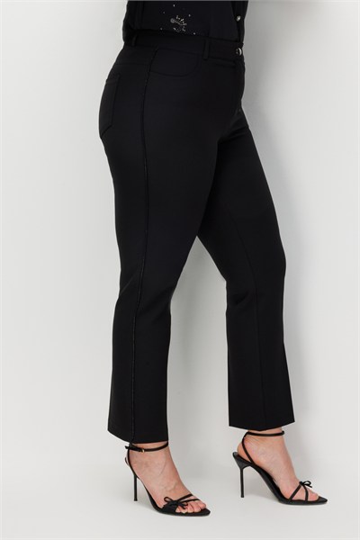 Mi Yanları Sim Detaylı Boru Paça Pantolon BLACK