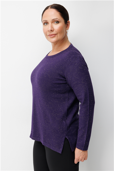 On Simli Kumaş Sıfır Yaka Triko Kazak Mor