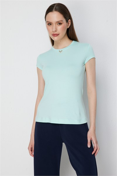 On Aksesuar Detaylı Kısa Kollu Basic Bluz MINT