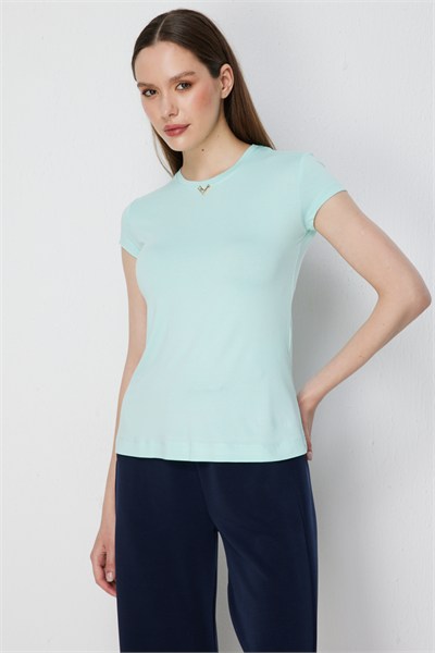 On Aksesuar Detaylı Kısa Kollu Basic Bluz MINT