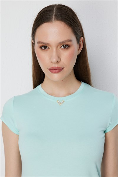 On Aksesuar Detaylı Kısa Kollu Basic Bluz MINT