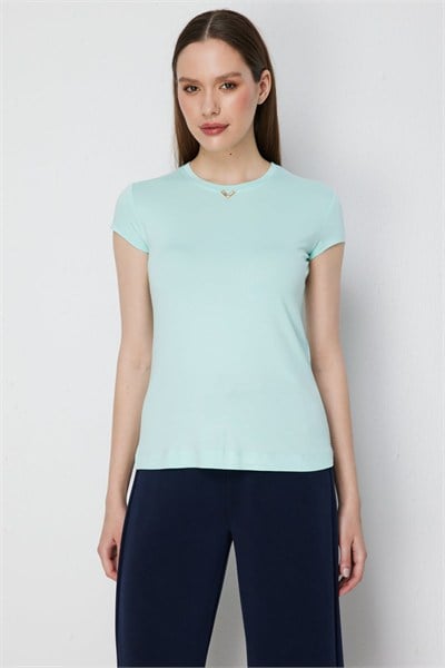 On Aksesuar Detaylı Kısa Kollu Basic Bluz MINT