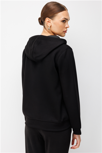 On Ayıcık Baskılı Kapüşonlu Sweatshirt Siyah