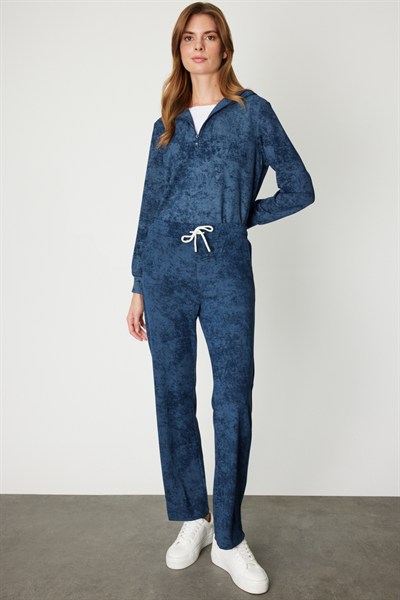 On Batik Desenli Beli Lastikli Eşofman Altı INDIGO