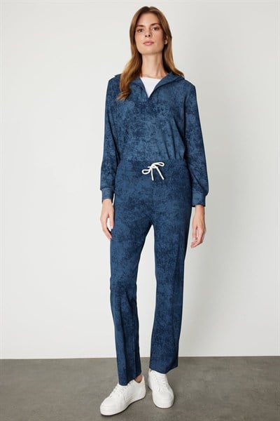 On Batik Desenli Beli Lastikli Eşofman Altı INDIGO