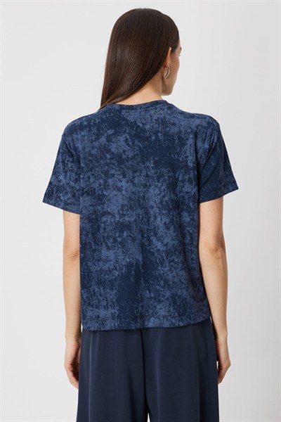 On Batik Desenli Kısa Kollu Bluz INDIGO