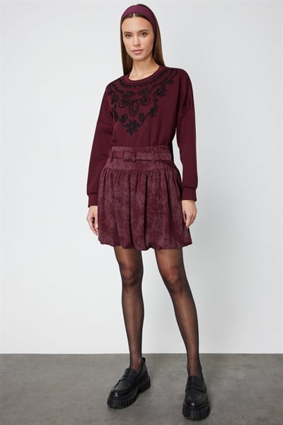 On Batik Desenli Mini Balon Etek BORDO