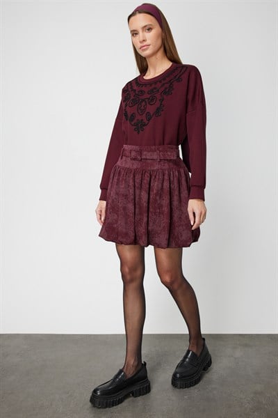 On Batik Desenli Mini Balon Etek BORDO