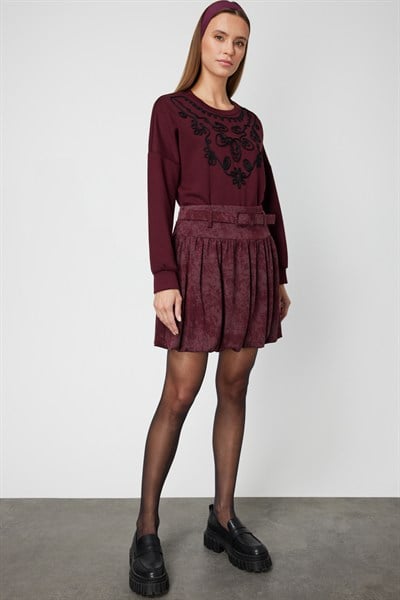 On Batik Desenli Mini Balon Etek BORDO