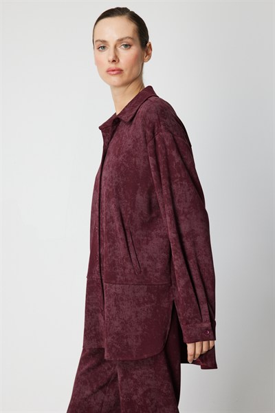 On Batik Desenli Uzun Gömlek BORDO