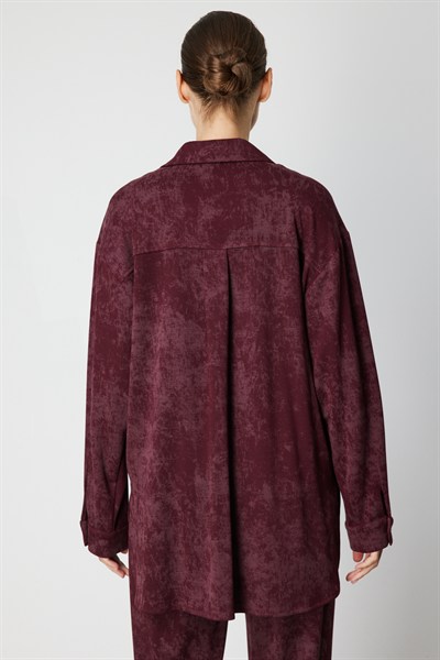 On Batik Desenli Uzun Gömlek BORDO