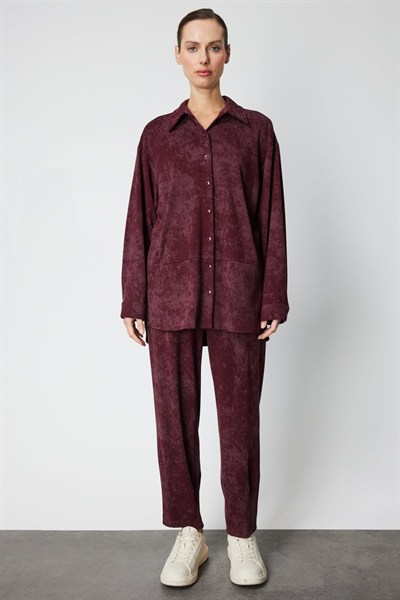 On Batik Desenli Uzun Gömlek BORDO