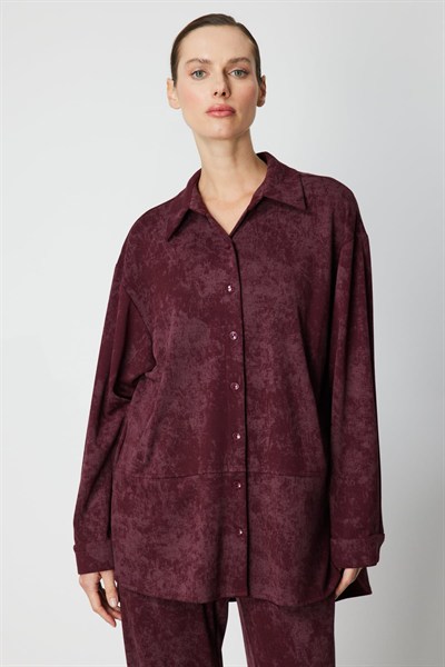 On Batik Desenli Uzun Gömlek BORDO