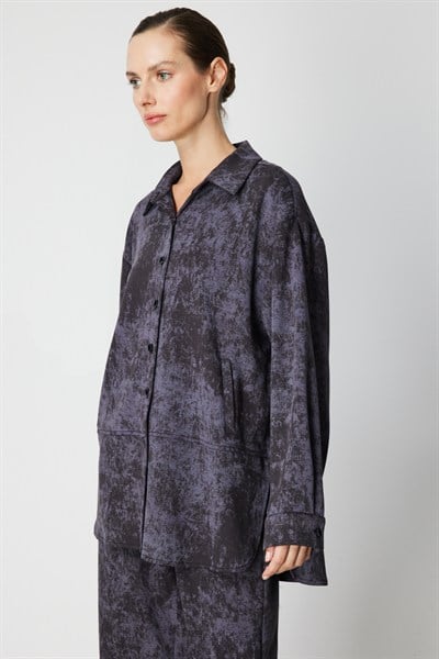 On Batik Desenli Uzun Gömlek SIYAH