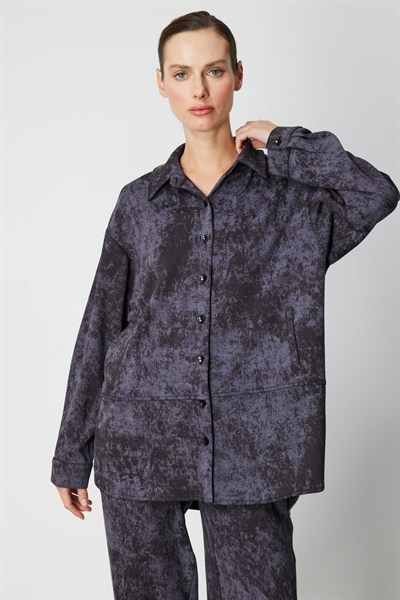 On Batik Desenli Uzun Gömlek SIYAH