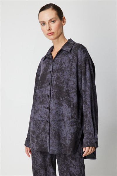 On Batik Desenli Uzun Gömlek SIYAH