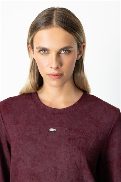 On Batik Desenli Uzun Kol Bluz BORDO