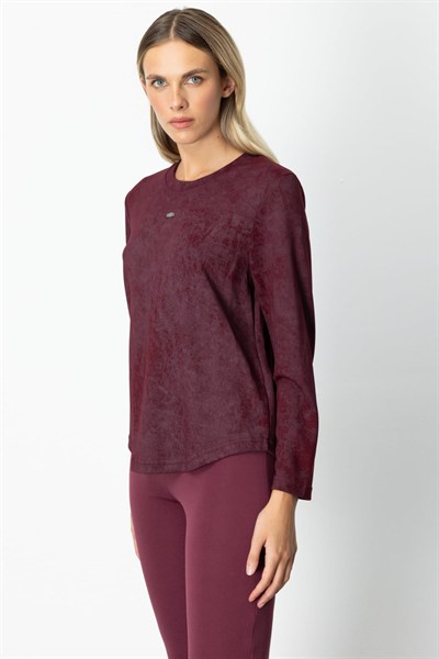 On Batik Desenli Uzun Kol Bluz BORDO