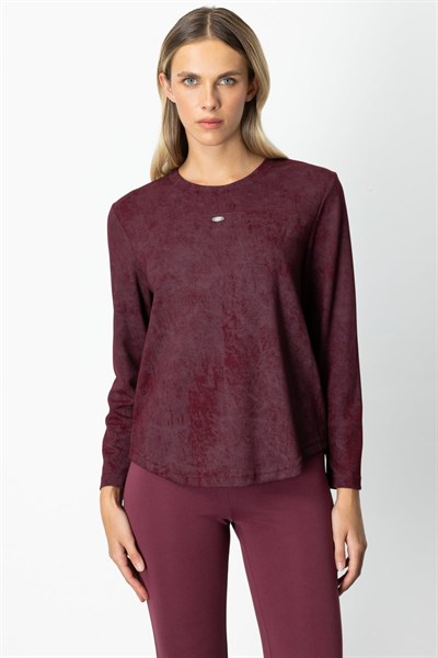 On Batik Desenli Uzun Kol Bluz BORDO