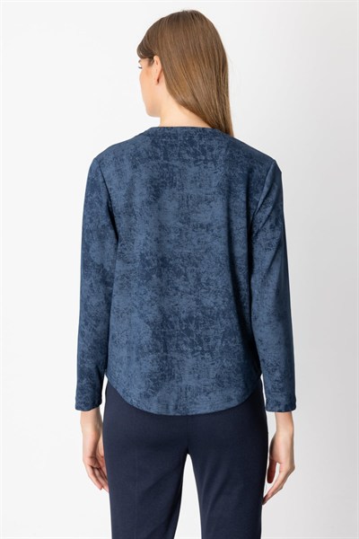 On Batik Desenli Uzun Kol Bluz INDIGO