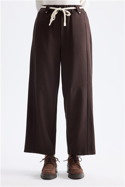 On Beli Bağcıklı Bilek Boy Pantolon Kahve