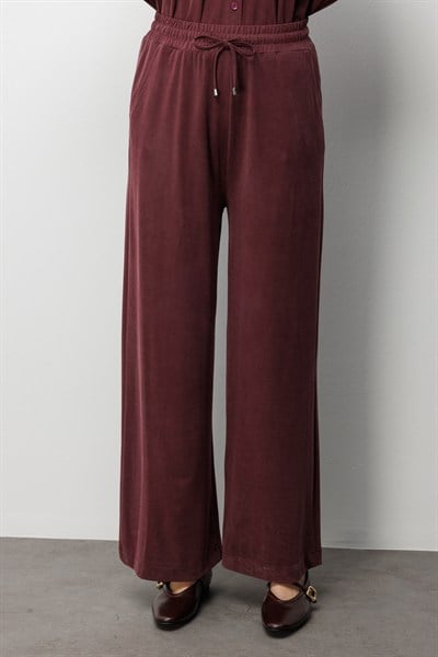 On Beli Bağcıklı Bol Paça Eşofman Altı BORDO