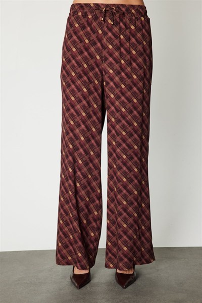 On Beli Bağcıklı Bol Paça Pantolon VİŞNE