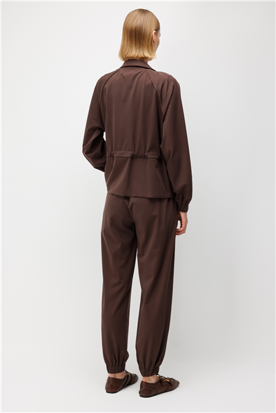 On Beli Bağcıklı Dik Yaka Ceket Kahve