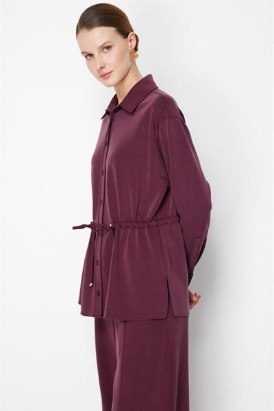 On Beli Bağcıklı Düğmeli Bluz BORDO