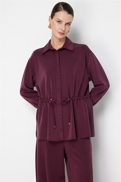 On Beli Bağcıklı Düğmeli Bluz BORDO