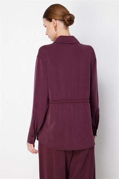 On Beli Bağcıklı Düğmeli Bluz BORDO