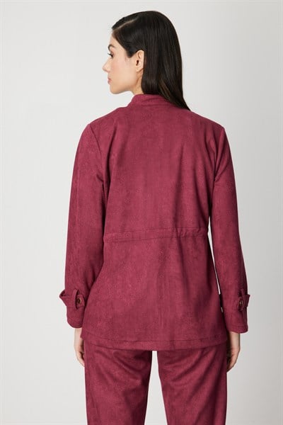 On Beli Bağcıklı Yan Cepli Ceket BORDO