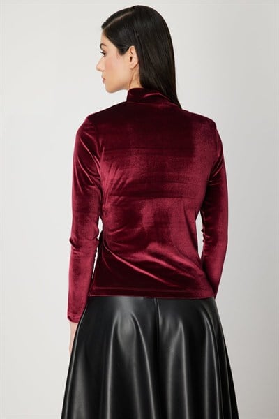 On Beli Bağlamalı Dokulu Bluz BORDO