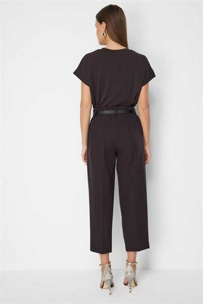 On Beli Kemerli Bilek Boy Pantolon KAHVE