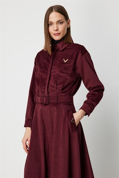 On Beli Kemerli Fitilli Ceket BORDO