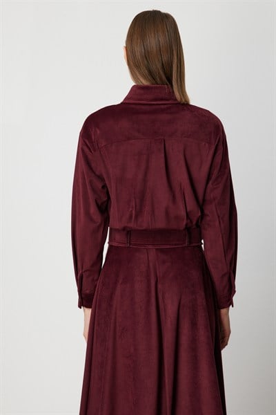 On Beli Kemerli Fitilli Ceket BORDO