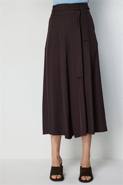 On Beli Kemerli Pileli Pantolon KAHVE