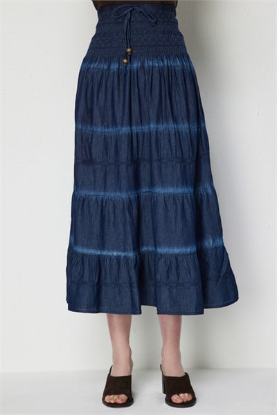 On Beli Korse Görünümlü Maxi Etek INDIGO