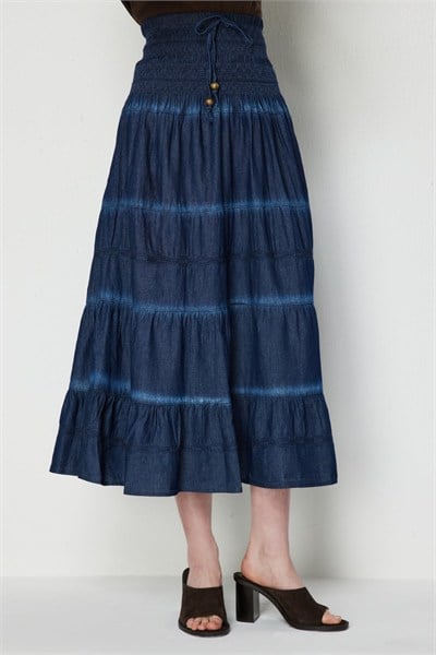 On Beli Korse Görünümlü Maxi Etek INDIGO