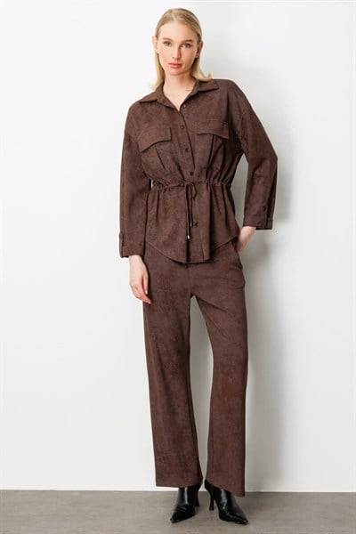 On Beli Lastikli Batik Desenli Pantolon KAHVE