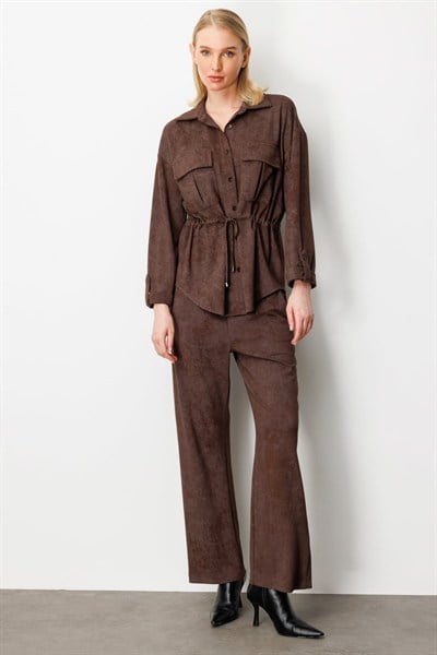 On Beli Lastikli Batik Desenli Pantolon KAHVE