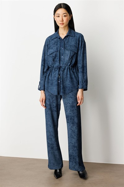 On Beli Lastikli Batik Desenli Pantolon INDIGO