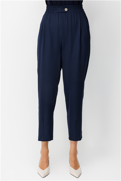 On Beli Lastikli Bilek Boy Pantolon Lacivert