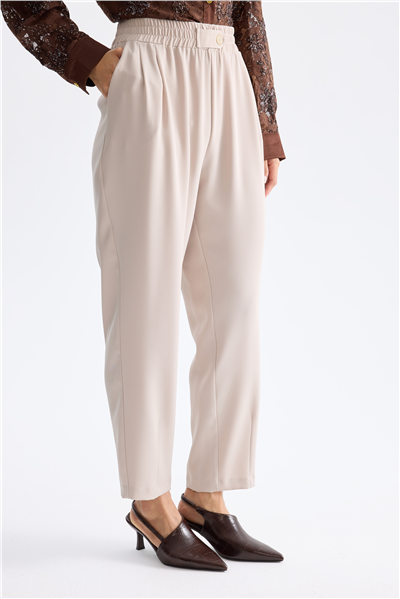 On Beli Lastikli Bilek Boy Pantolon Stone