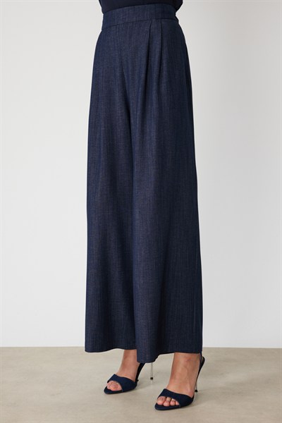 On Beli Lastikli Bol Paça Kumaş Pantolon INDIGO