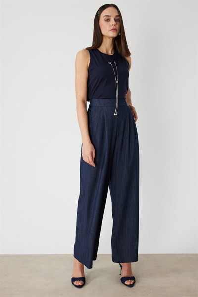 On Beli Lastikli Bol Paça Kumaş Pantolon INDIGO