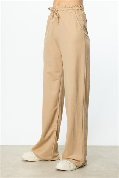 On Beli Lastikli Bol Paça Pantolon BEJ
