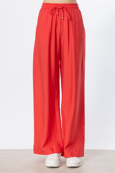 On Beli Lastikli Bol Paça Pantolon KIRMIZI