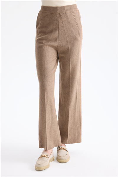 On Beli Lastikli Bol Paça Triko Pantolon Kaki