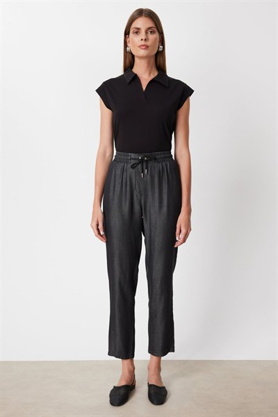 On Beli Lastikli Boru Paça Pantolon BLACK